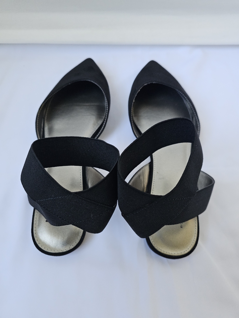 Worthington Black Faux Suede Pointed Toe Ankle Strap Flats - Chic & Minimalist - Picture 11 of 16